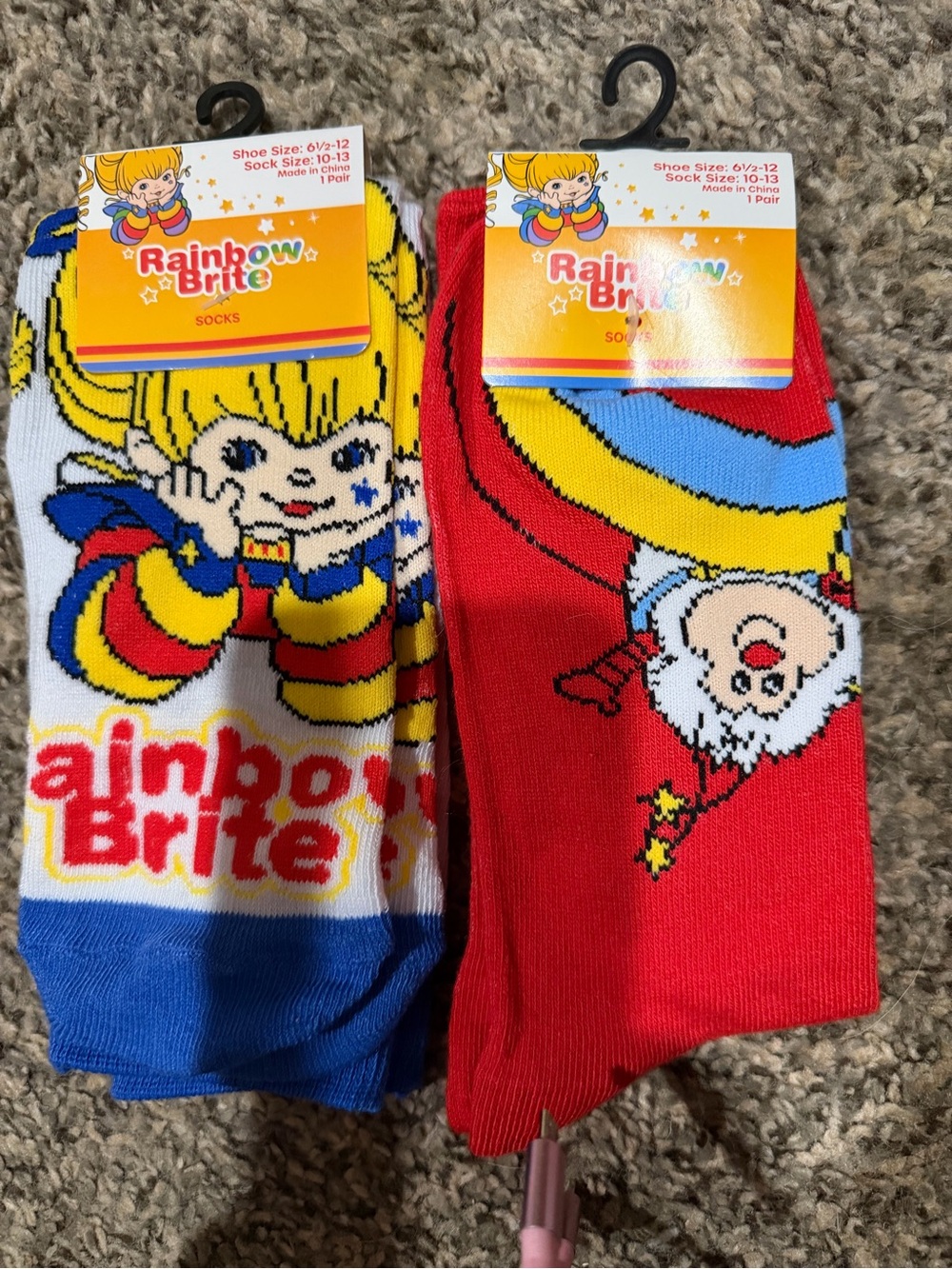 Rainbow Colorful Character Crew Socks - Red, Blue, Yellow, White
